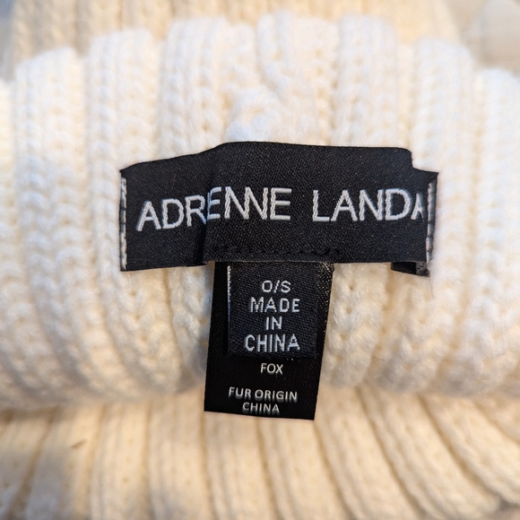 NWOT ADRIENNE LANDAU Cable Knit Pom Hat Beanie Fox Fur Cream - Picture 3 of 4